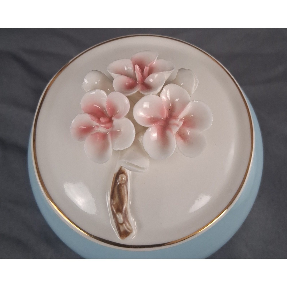 Ceramic Tea Caddy Handmade Pinch Flower Blue Ceramic Tea Sealing Jar Canister - Picture 2 of 13